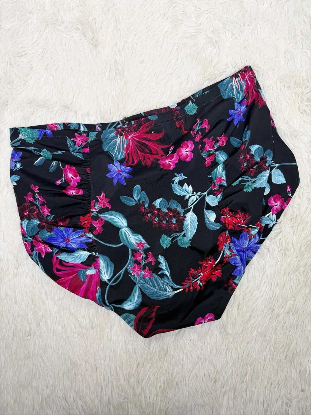 TORRID / black pink blue floral high rise ruched swim bottoms / 2X NWT